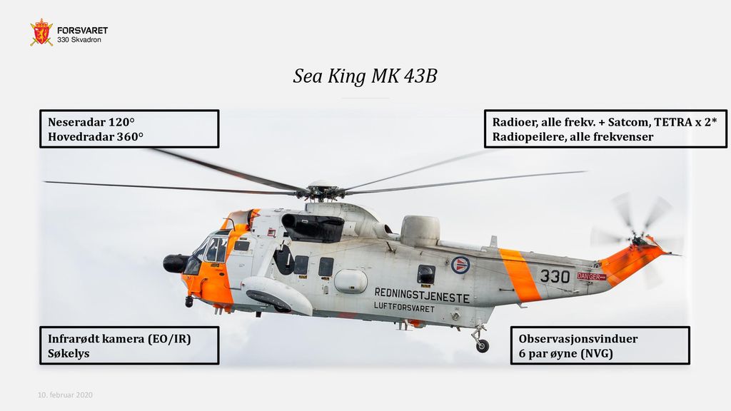 Sea King MK 43B Neseradar 120° Hovedradar 360°