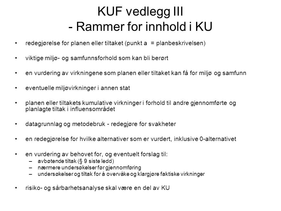 KUF vedlegg III - Rammer for innhold i KU