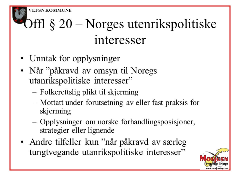Offl § 20 – Norges utenrikspolitiske interesser