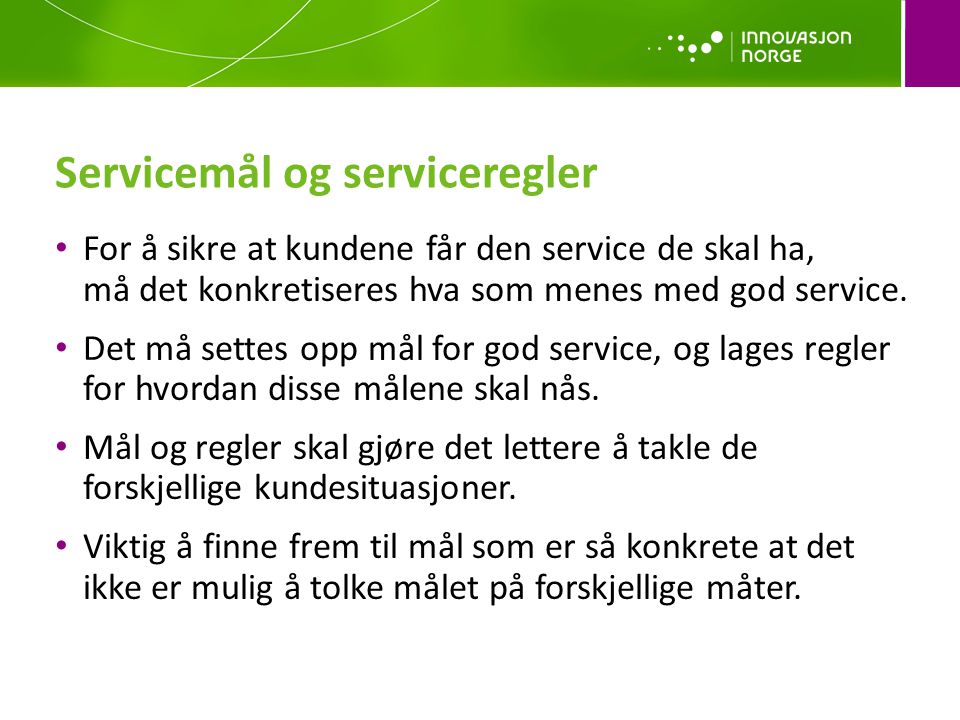 Servicemål og serviceregler