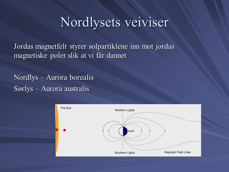 Nordlysets veiviser Jordas magnetfelt styrer solpartiklene inn mot jordas magnetiske poler slik at vi får dannet.