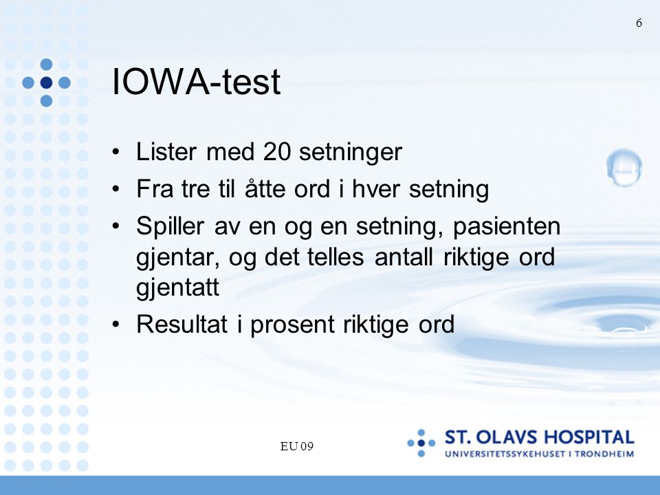 IOWA-test Lister med 20 setninger Fra tre til åtte ord i hver setning
