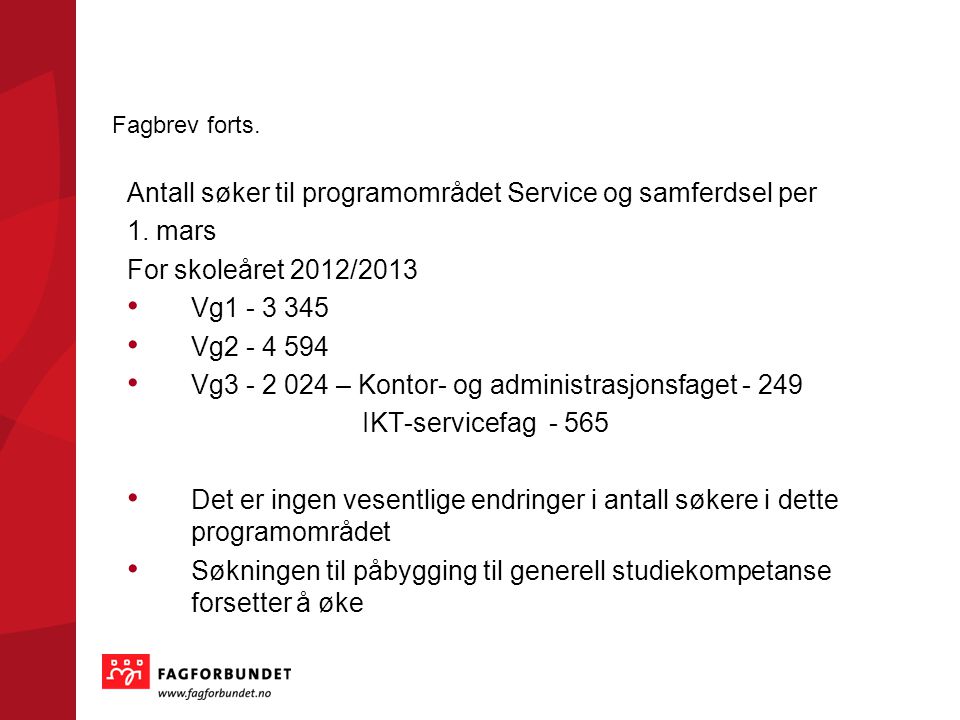 Antall søker til programområdet Service og samferdsel per 1. mars