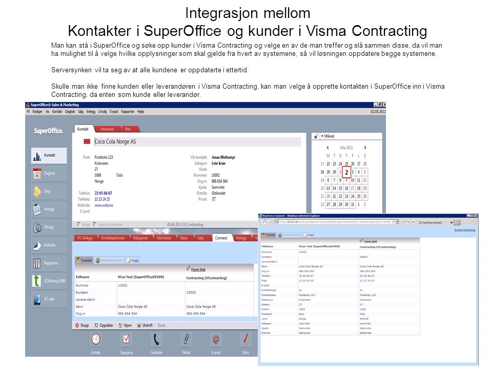 Integrasjon mellom Kontakter i SuperOffice og kunder i Visma Contracting