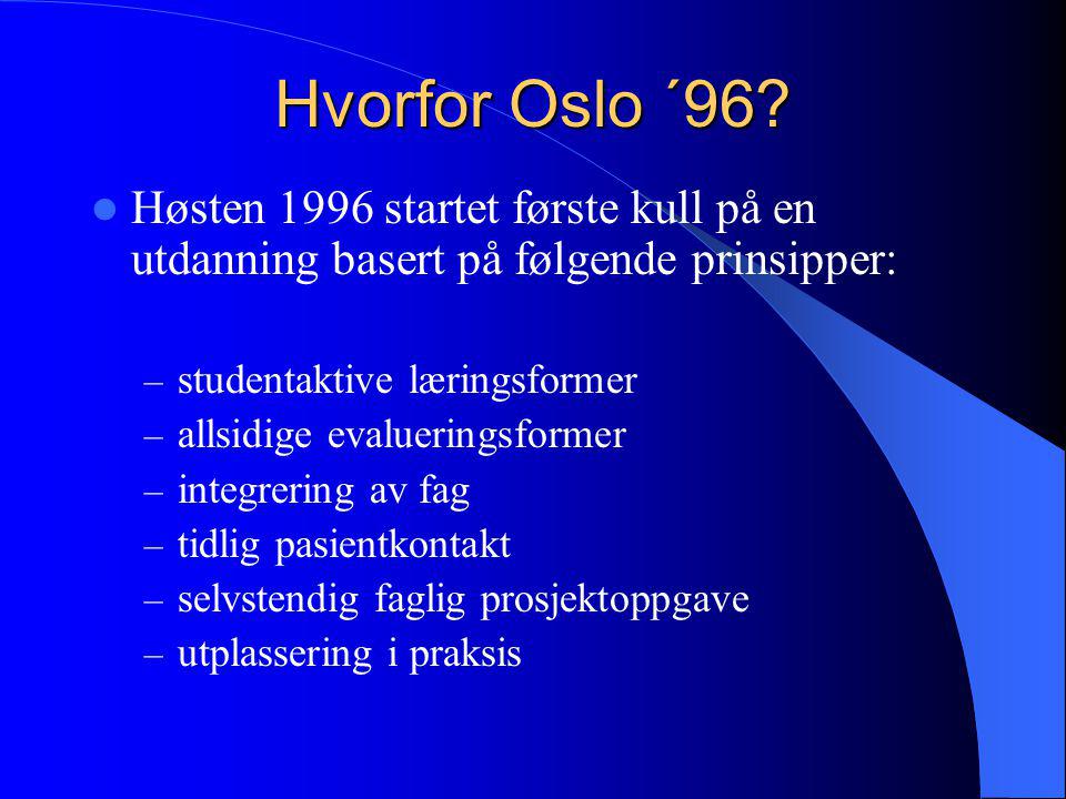 Hvorfor Oslo ´96 Høsten 1996 startet første kull på en utdanning basert på følgende prinsipper: studentaktive læringsformer.