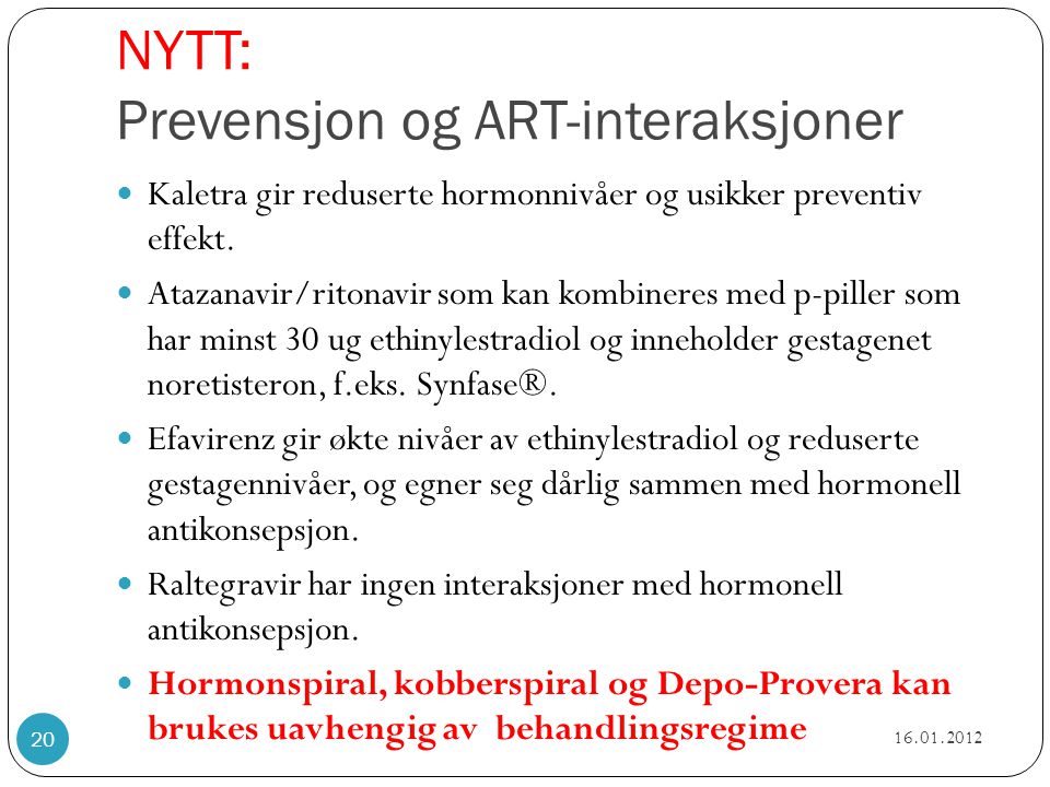 NYTT: Prevensjon og ART-interaksjoner