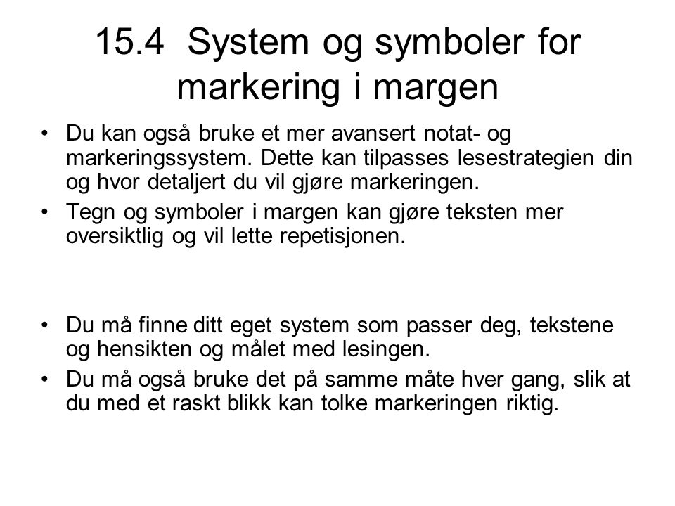 15.4 System og symboler for markering i margen