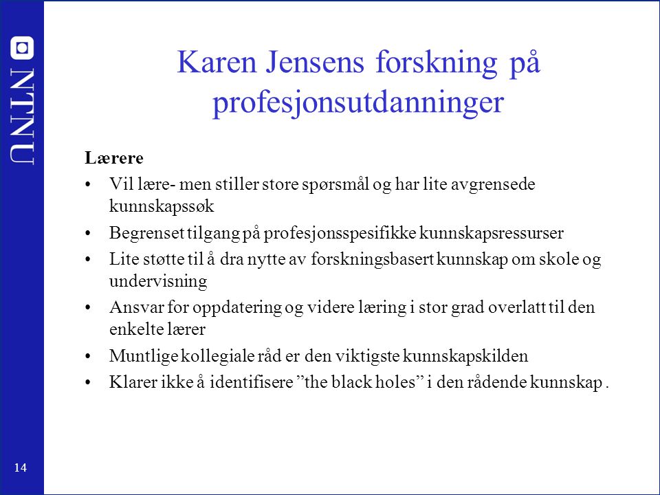Karen Jensens forskning på profesjonsutdanninger
