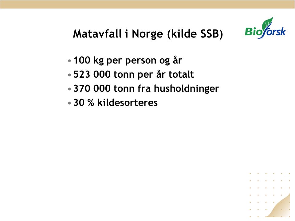 Matavfall i Norge (kilde SSB)