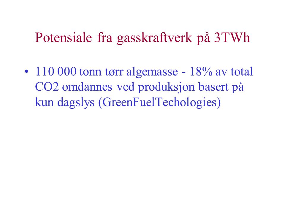 Potensiale fra gasskraftverk på 3TWh