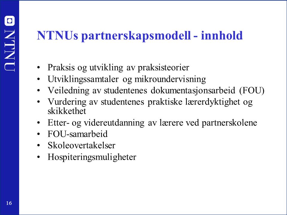 NTNUs partnerskapsmodell - innhold