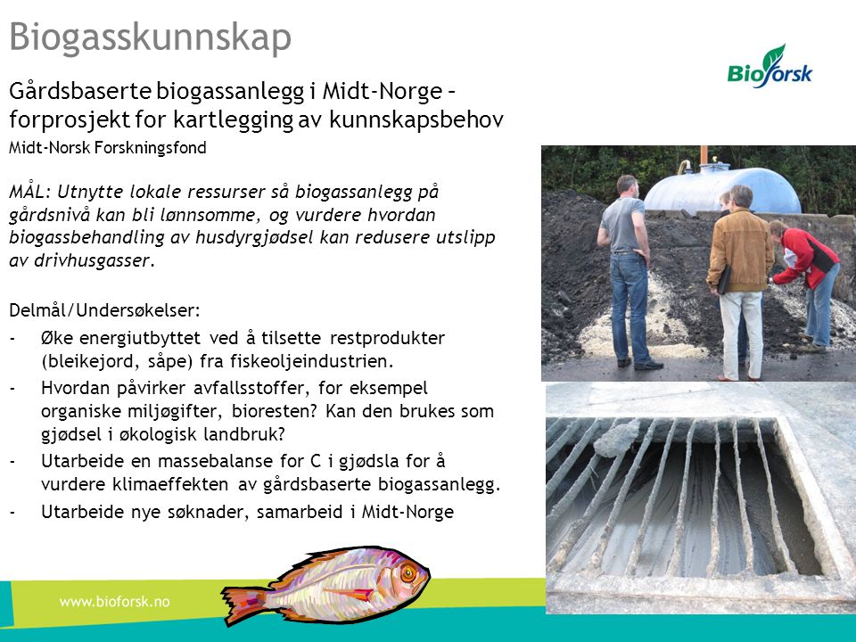 Biogasskunnskap Gårdsbaserte biogassanlegg i Midt-Norge – forprosjekt for kartlegging av kunnskapsbehov.