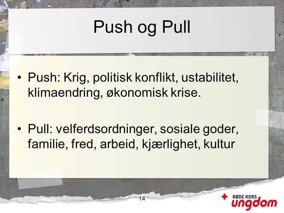 Push og Pull Push: Krig, politisk konflikt, ustabilitet, klimaendring, økonomisk krise.
