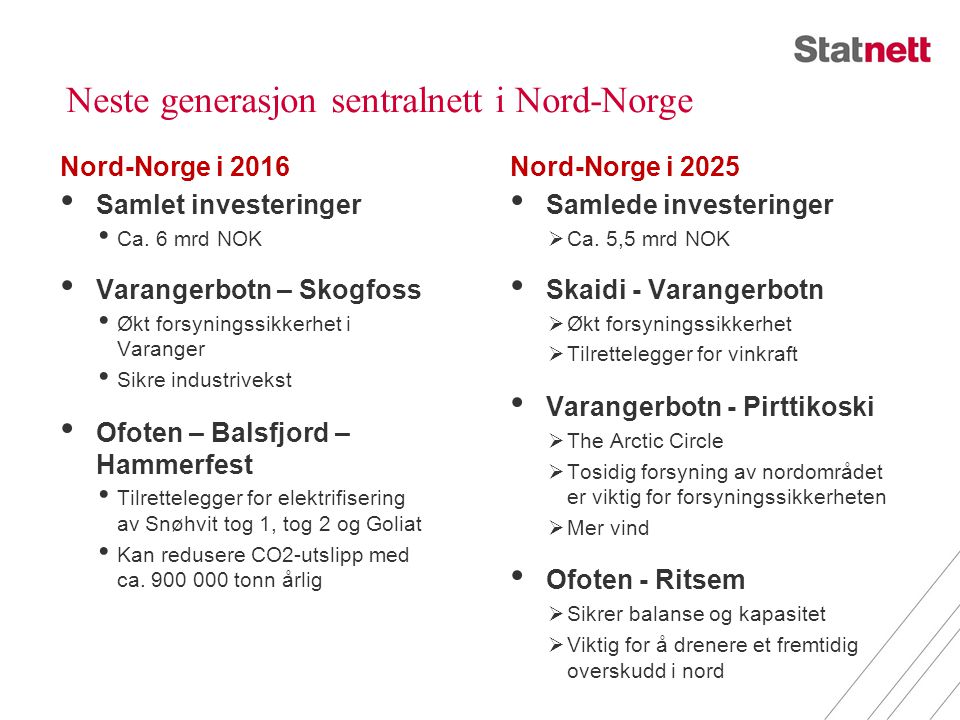 Neste generasjon sentralnett i Nord-Norge