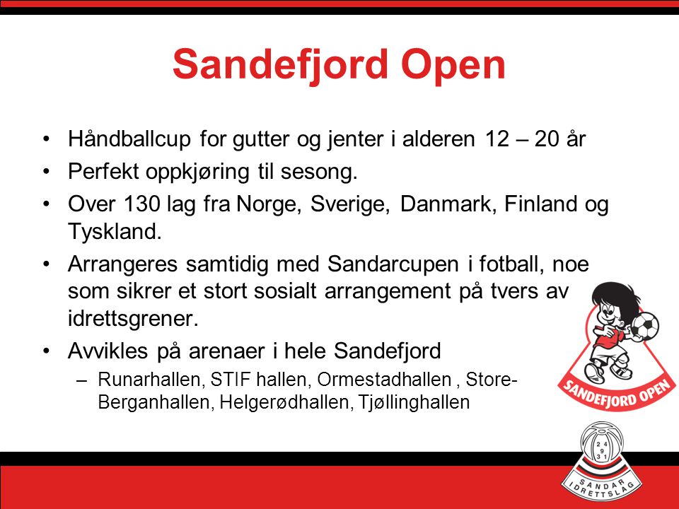 Sandefjord Open Håndballcup for gutter og jenter i alderen 12 – 20 år