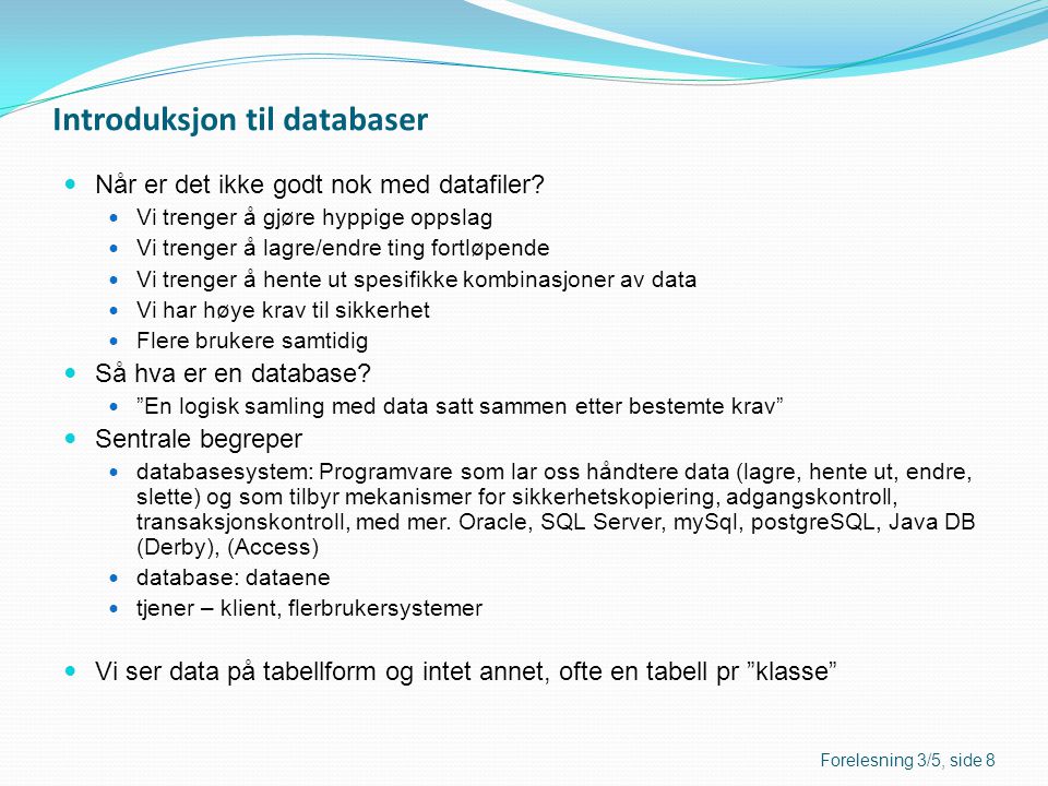 Introduksjon til databaser