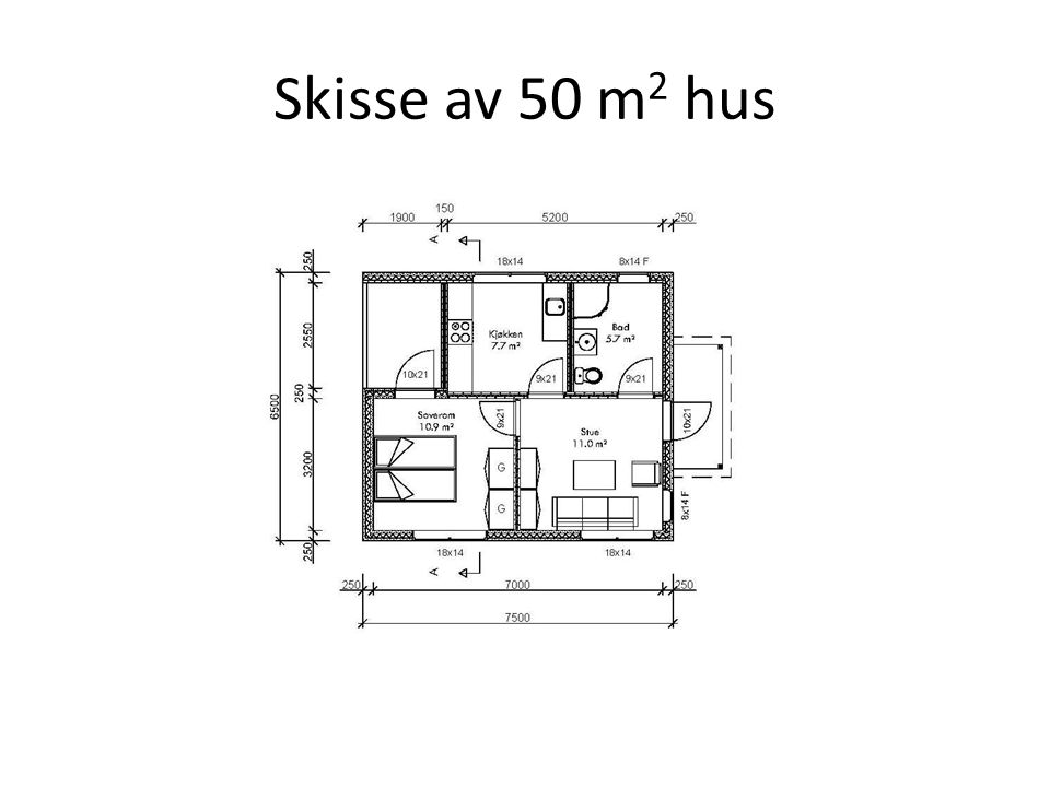 Skisse av 50 m2 hus