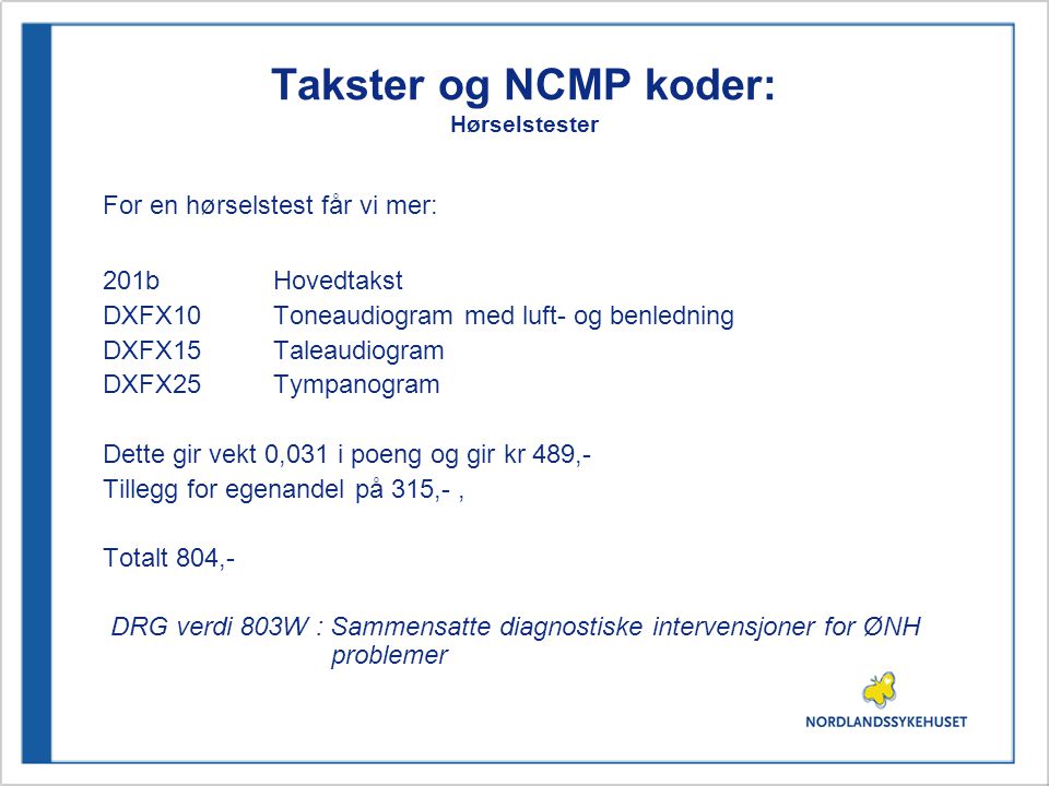 Takster og NCMP koder: Hørselstester