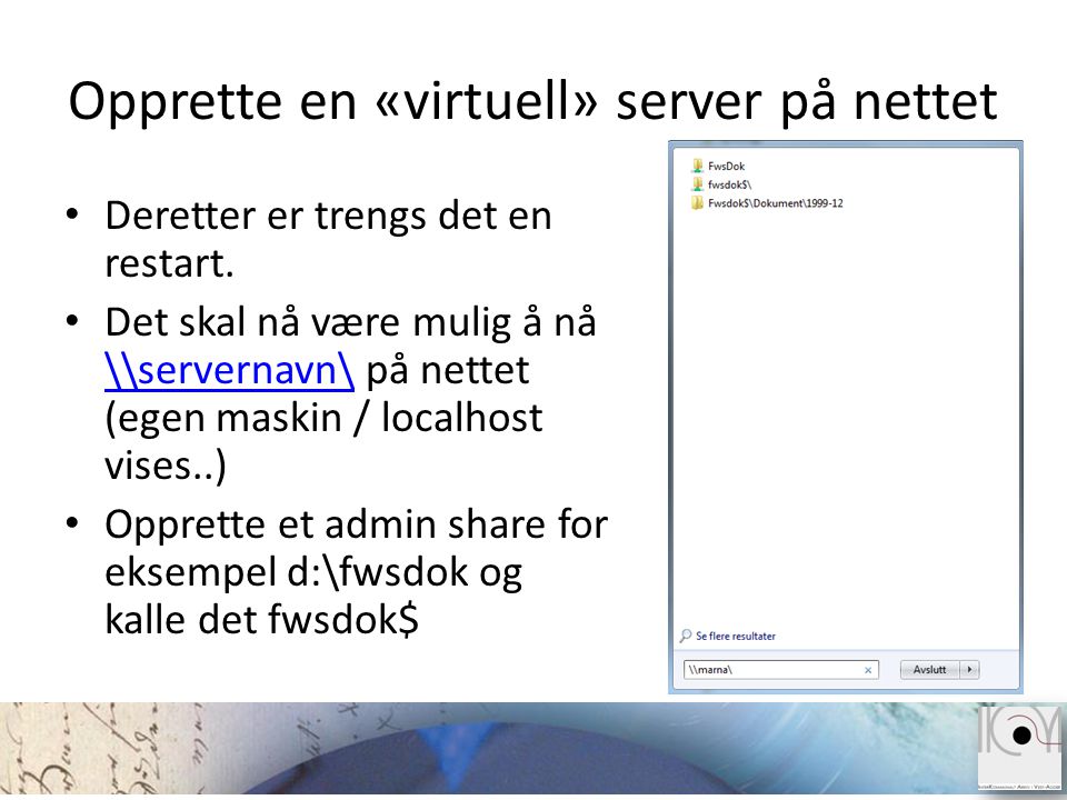 Opprette en «virtuell» server på nettet