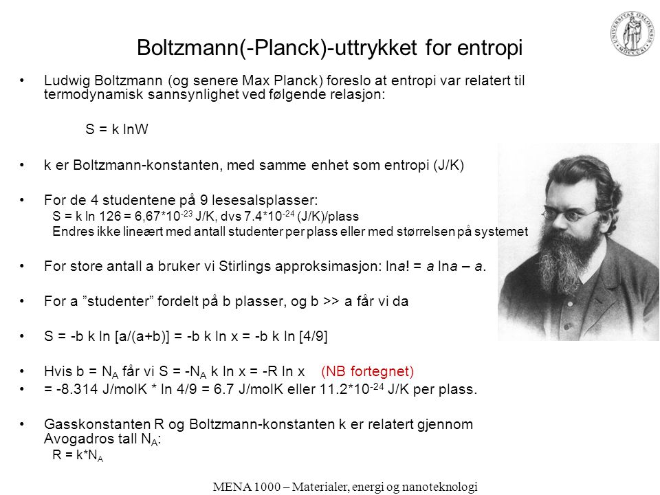 Boltzmann(-Planck)-uttrykket for entropi