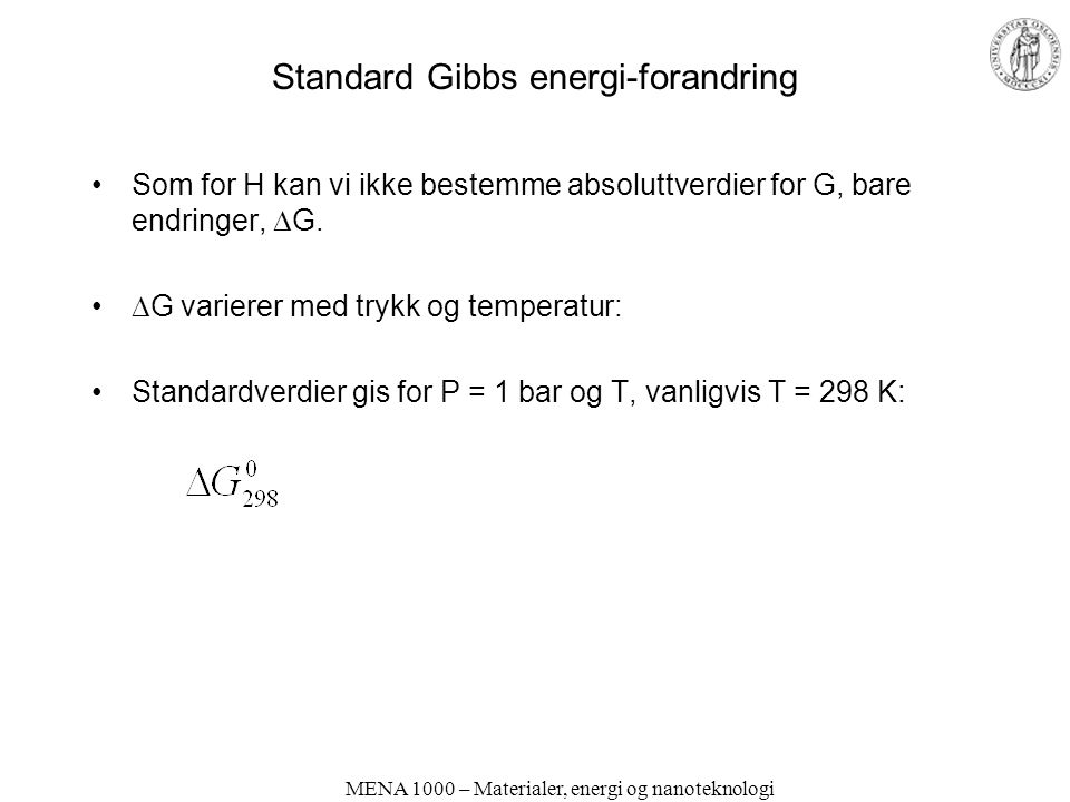 Standard Gibbs energi-forandring
