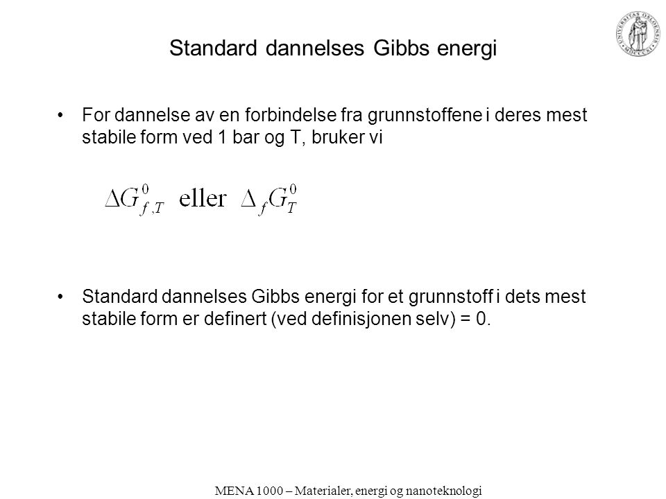 Standard dannelses Gibbs energi
