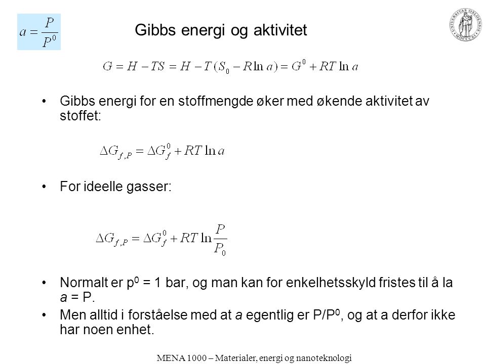 Gibbs energi og aktivitet