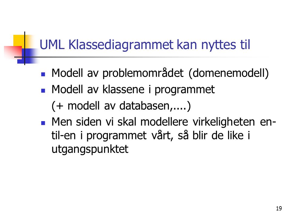 UML Klassediagrammet kan nyttes til