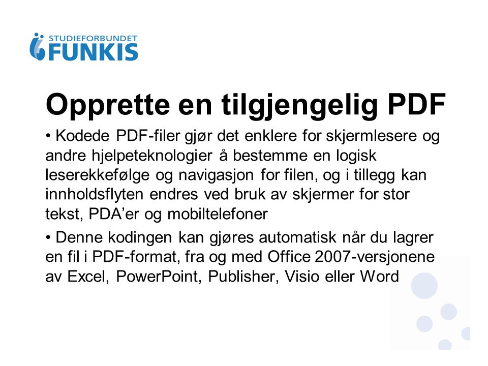 Opprette en tilgjengelig PDF