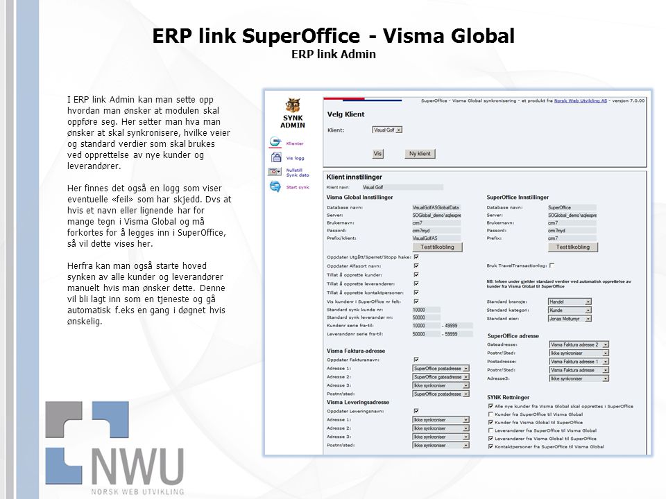 ERP link SuperOffice - Visma Global ERP link Admin