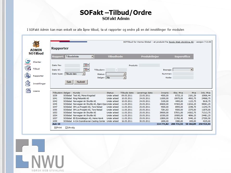 SOFakt –Tilbud/Ordre SOFakt Admin