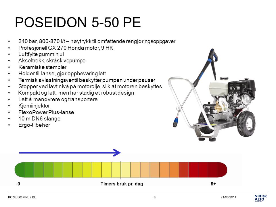 POSEIDON 5-50 PE 240 bar, l/t – høytrykk til omfattende rengjøringsoppgaver. Profesjonell GX 270 Honda motor, 9 HK.