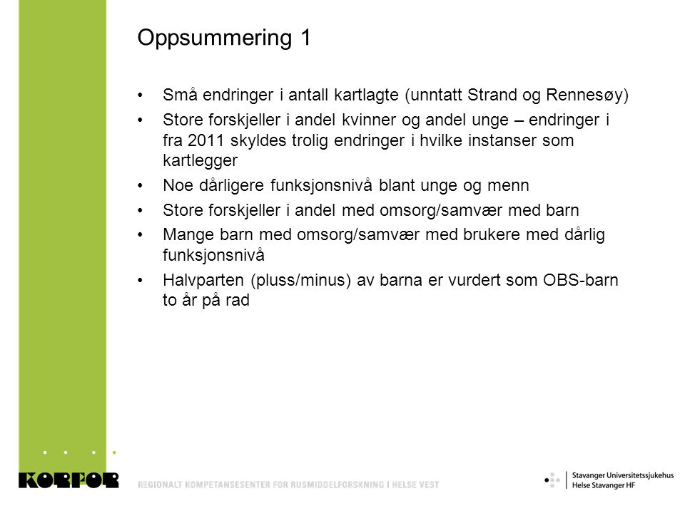 Oppsummering 1 Små endringer i antall kartlagte (unntatt Strand og Rennesøy)