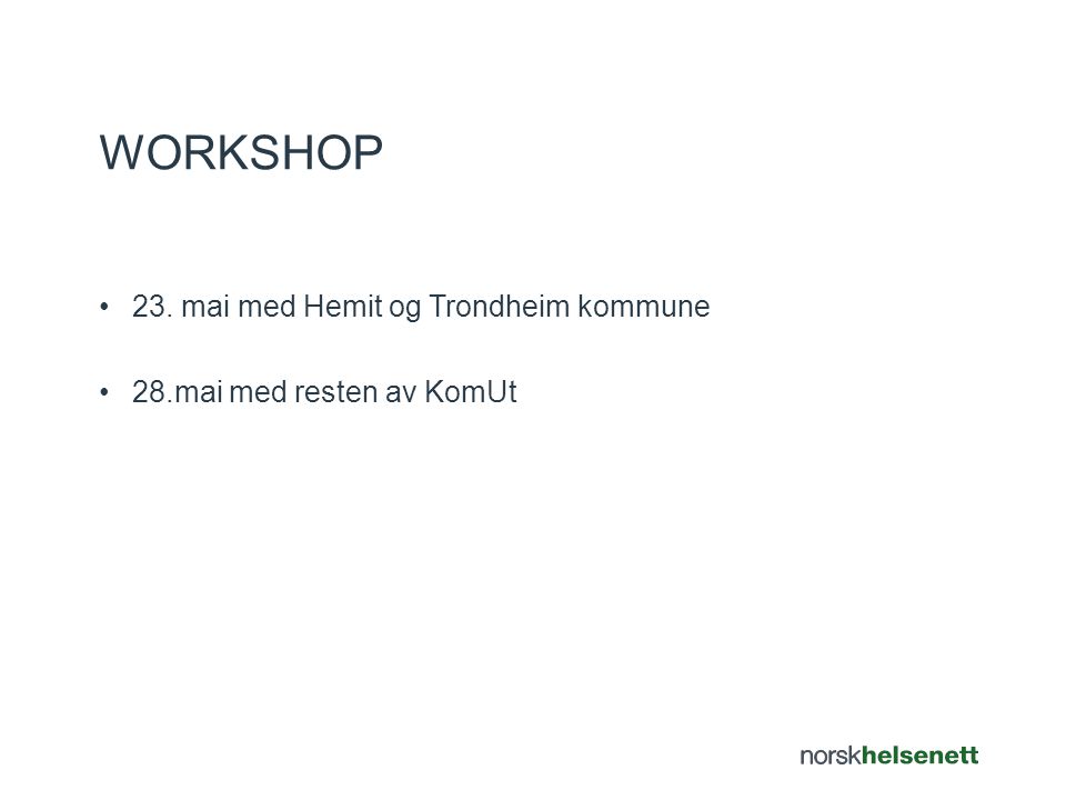 Workshop 23. mai med Hemit og Trondheim kommune
