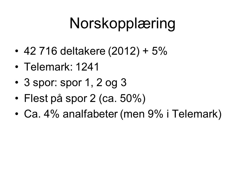 Norskopplæring deltakere (2012) + 5% Telemark: 1241