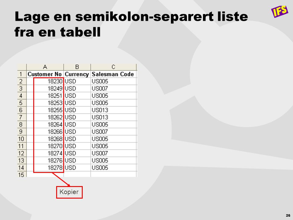 Lage en semikolon-separert liste fra en tabell