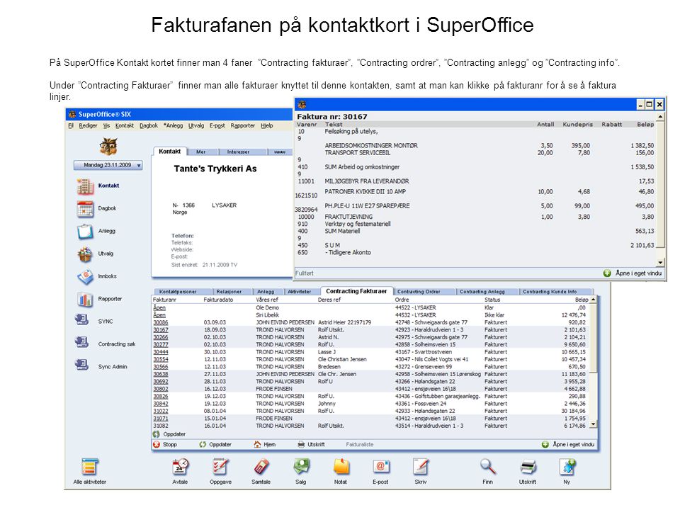 Fakturafanen på kontaktkort i SuperOffice