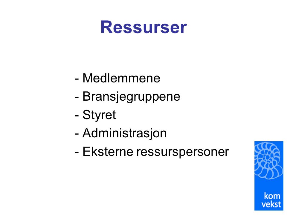 Ressurser - Medlemmene - Bransjegruppene - Styret - Administrasjon