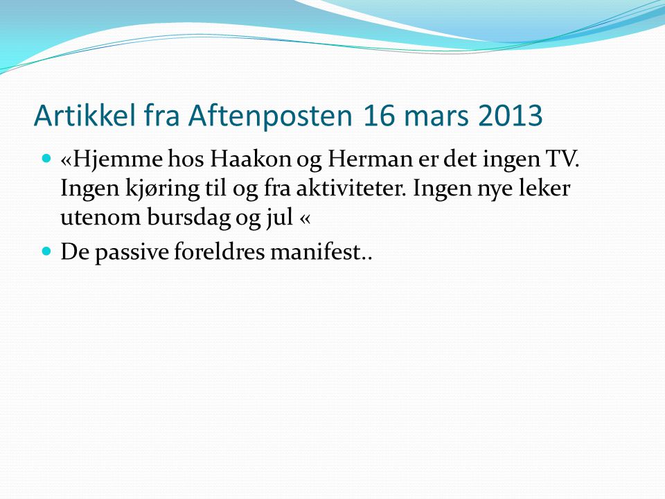 Artikkel fra Aftenposten 16 mars 2013