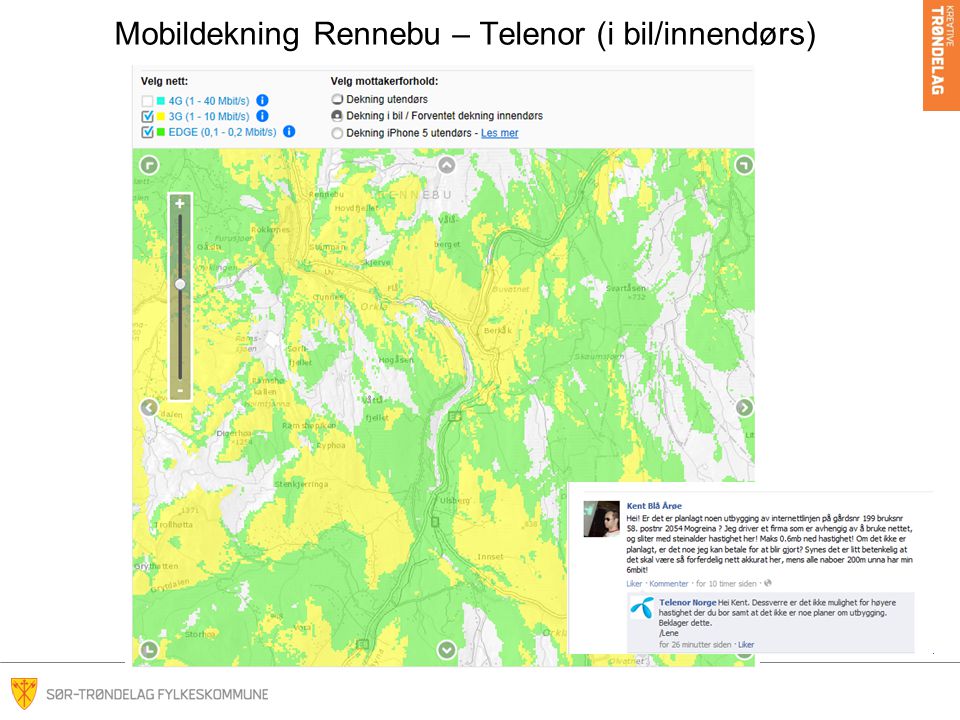 Mobildekning Rennebu – Telenor (i bil/innendørs)