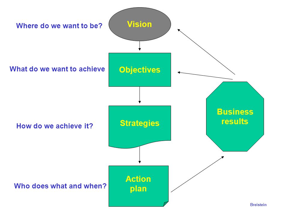 Vision Objectives Business results Strategies Action plan