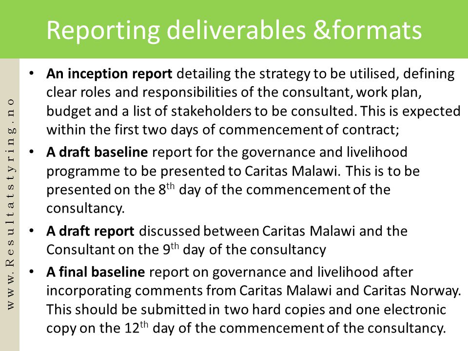 Reporting deliverables &formats