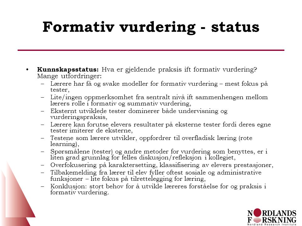 Formativ vurdering - status