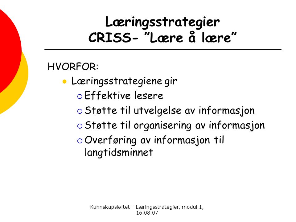 Læringsstrategier CRISS- Lære å lære