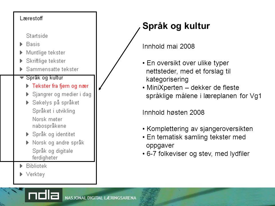 Språk og kultur Innhold mai 2008