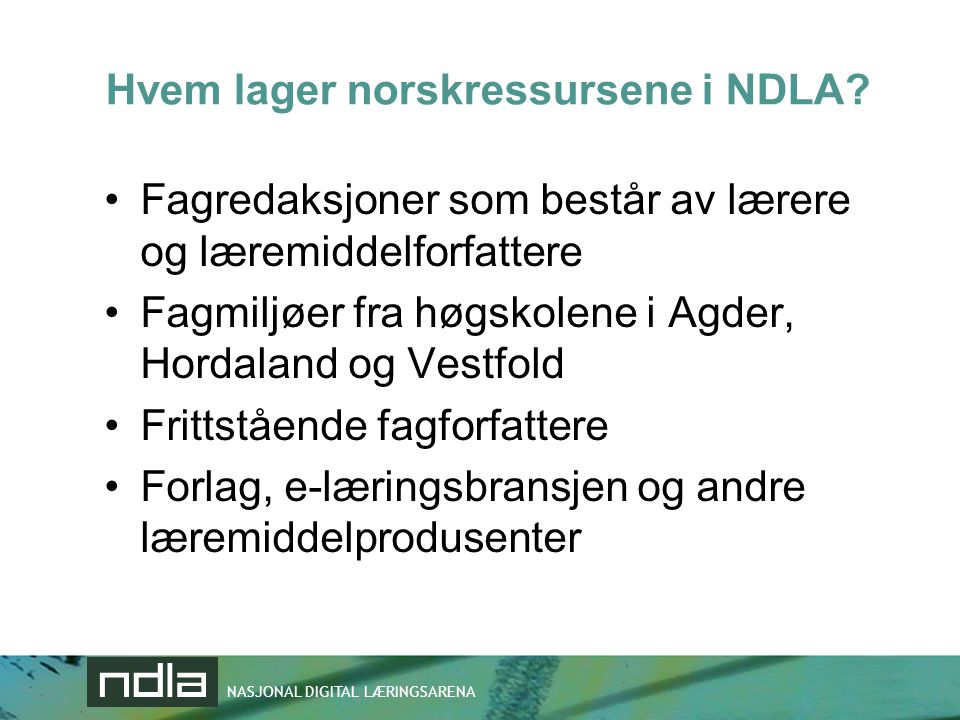 Hvem lager norskressursene i NDLA