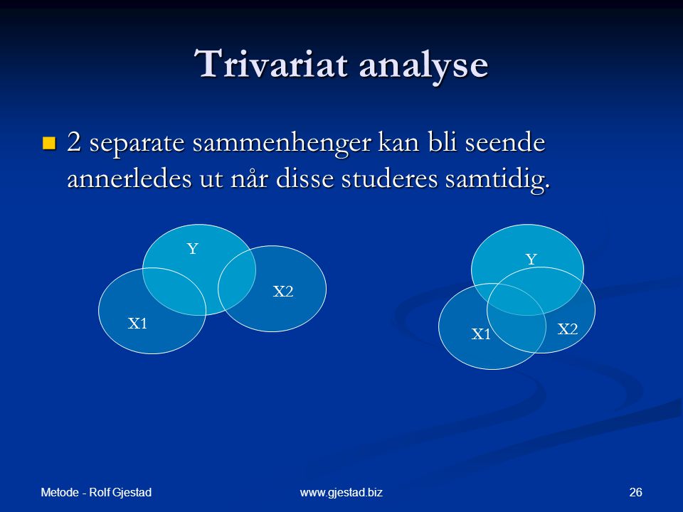 Trivariat analyse 2 separate sammenhenger kan bli seende annerledes ut når disse studeres samtidig.
