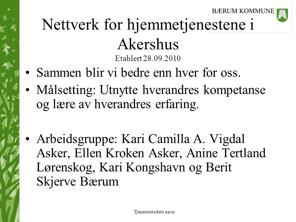 Nettverk for hjemmetjenestene i Akershus Etablert