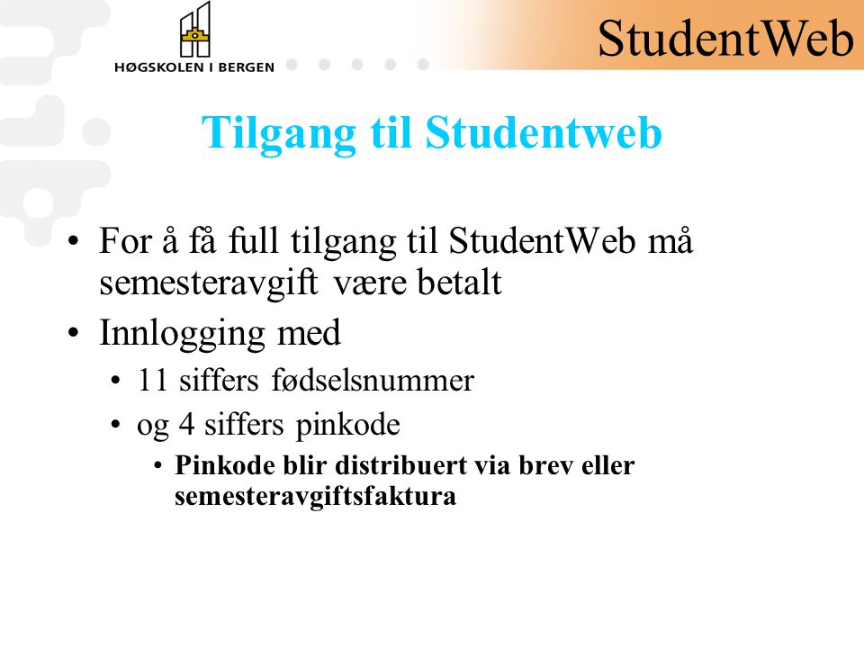 Tilgang til Studentweb