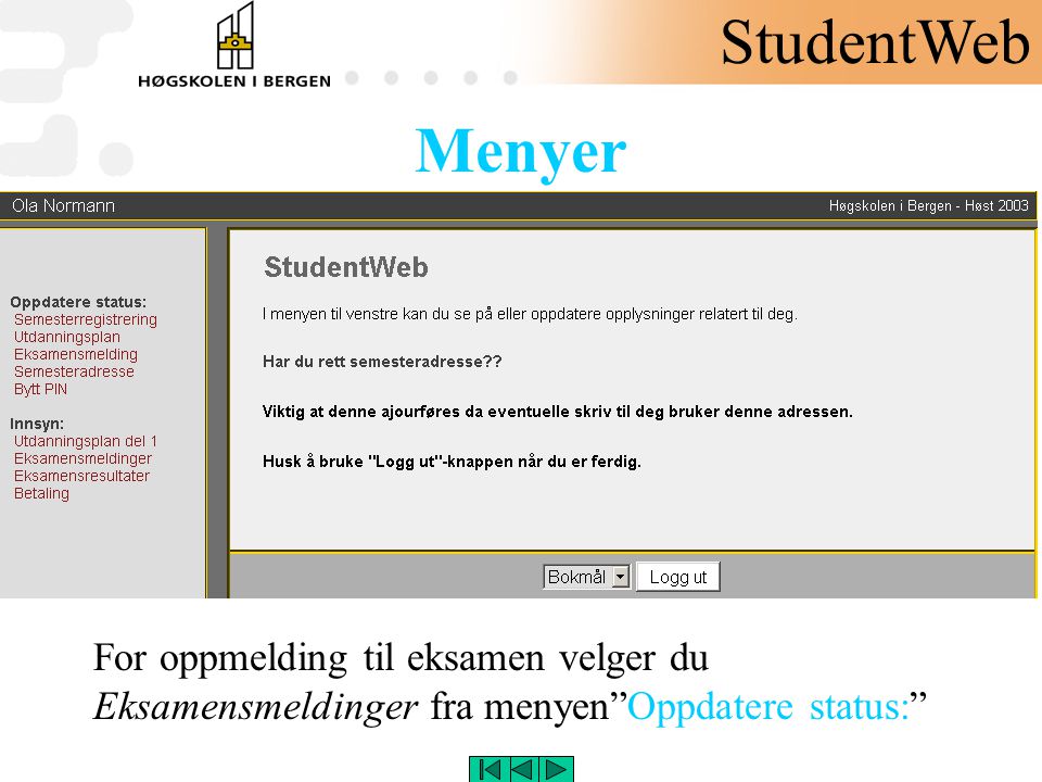 StudentWeb Menyer.